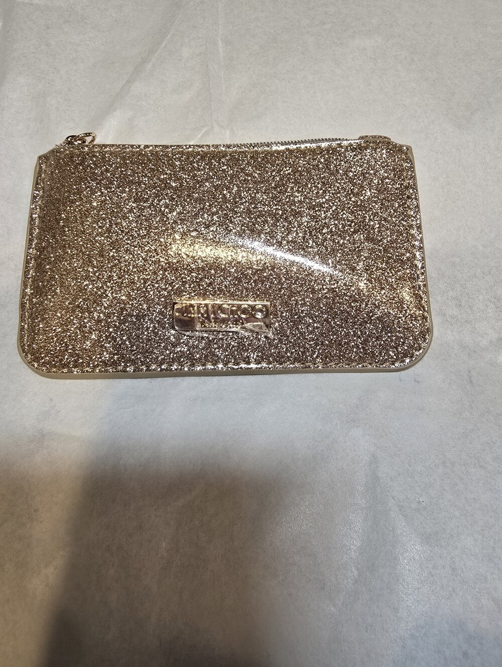 Jimmy Choo Perfumes Gold Glitter Keychain Pouch Nwt
